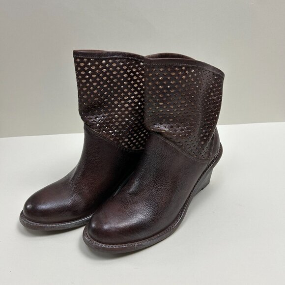 Bed Stu Boots Womens Size 8 Brown Dutchess Teal Cut Out Wedge Booties Ladies - Picture 4 of 14